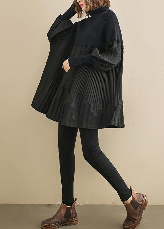 Elegant black clothes For Women high neck Cinched oversized shirts - SooLinen