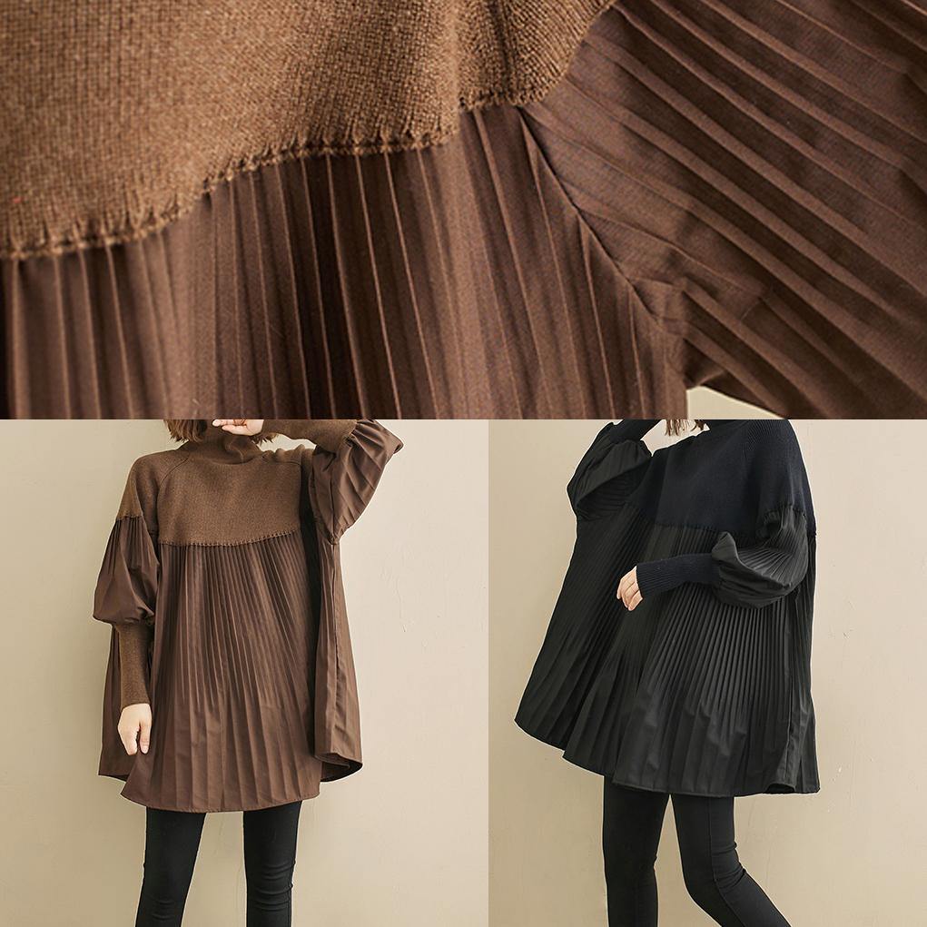 Elegant black clothes For Women high neck Cinched oversized shirts - SooLinen