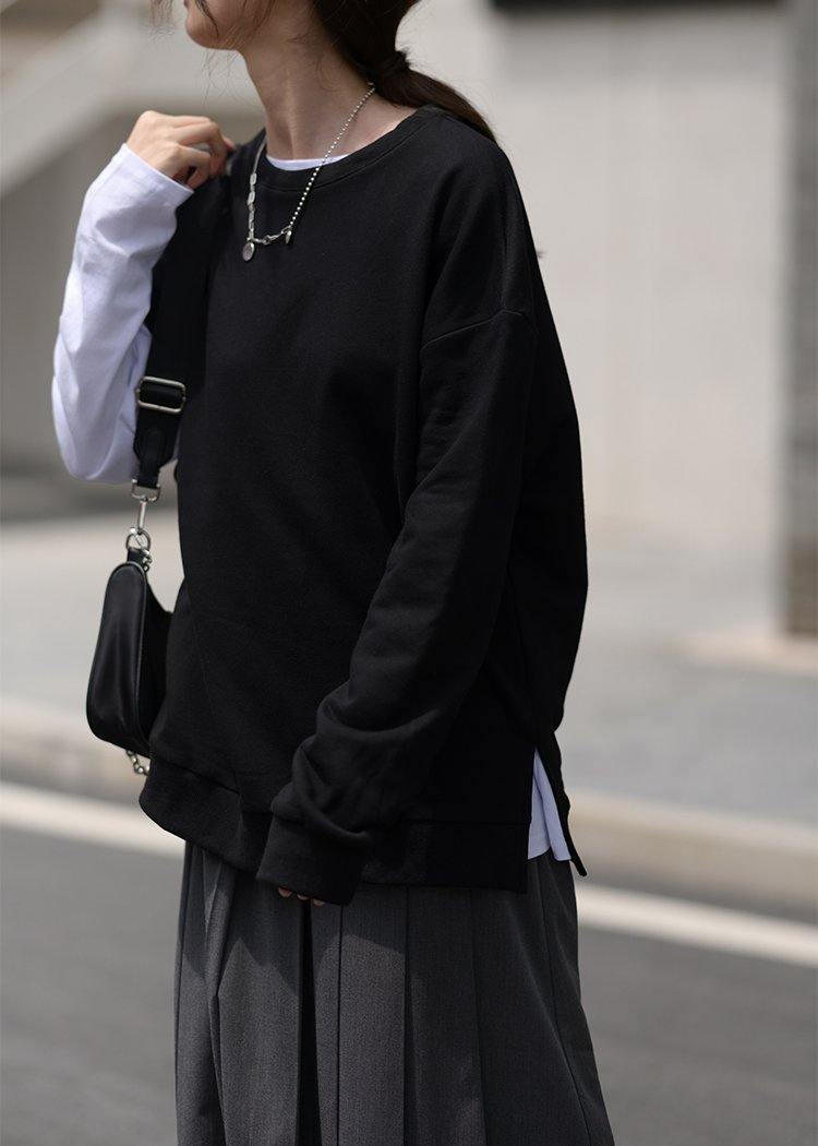 Elegant black clothes For Women o neck asymmetric top - SooLinen