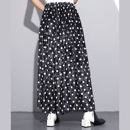 Elegante schwarz gepunktete Plus Size Kleidung elastische Taille Reisen Frauen weite Beinhose Baumwollhose