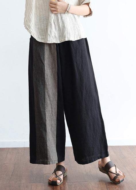 Elegante schwarze Leinen Omychic Design asymmetrisches Design weite Beinhose Shift Frühling lange Hose