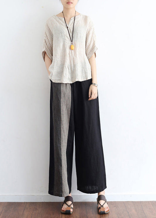 Elegante schwarze Leinen Omychic Design asymmetrisches Design weite Beinhose Shift Frühling lange Hose