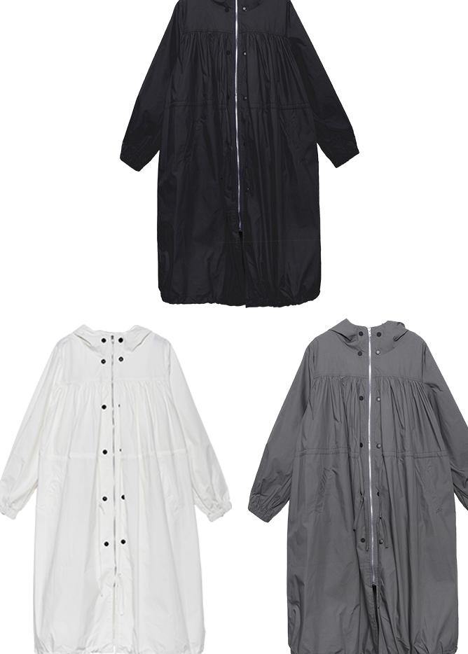 Elegant black oversized maxi coat hooded pockets zippered coat - SooLinen