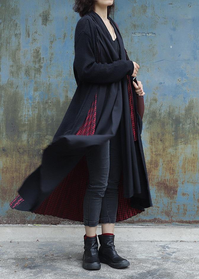 Elegant black patchwork red Plus Size clothes For Women Wardrobes Cinched big pockets women coats - SooLinen