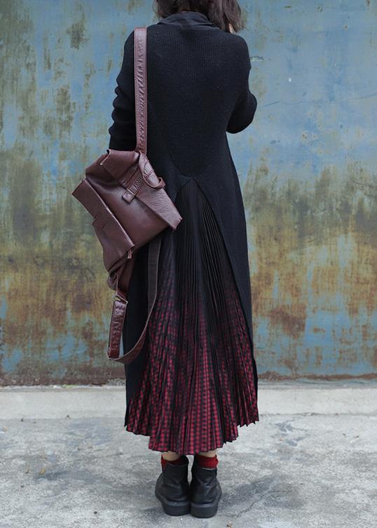 Elegant black patchwork red Plus Size clothes For Women Wardrobes Cinched big pockets women coats - SooLinen