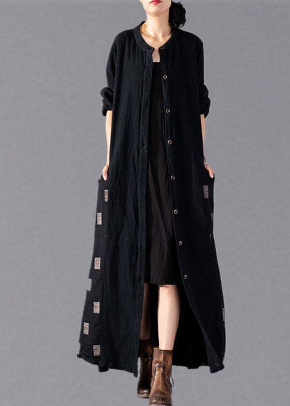 Elegant black plaid Coats Women oversize long winter coat fall lapel patchwork - SooLinen