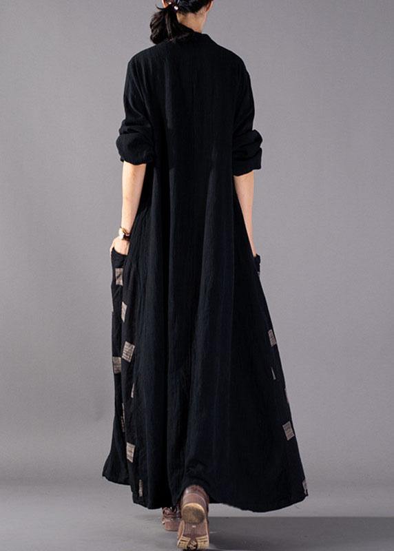 Elegant black plaid Coats Women oversize long winter coat fall lapel patchwork - SooLinen