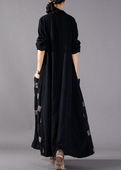 Elegant black plaid Coats Women oversize long winter coat fall lapel patchwork - SooLinen