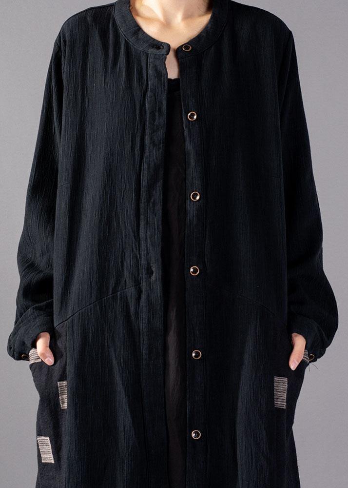 Elegant black plaid Coats Women oversize long winter coat fall lapel patchwork - SooLinen