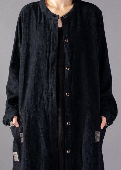 Elegant black plaid Coats Women oversize long winter coat fall lapel patchwork - SooLinen