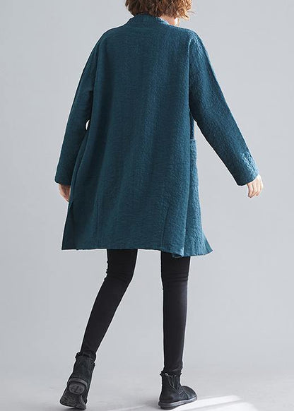 Elegant blackish green Fine casual coats women Work Outfits v neck Button coats - SooLinen