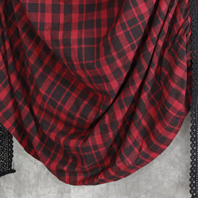 Elegantes bordeauxrotes kariertes Leinenhemdkleid in Übergröße, Reisekleid, langärmelig, eleganter Turn-Down-Kragen, Patchwork-Leinenhemdkleid