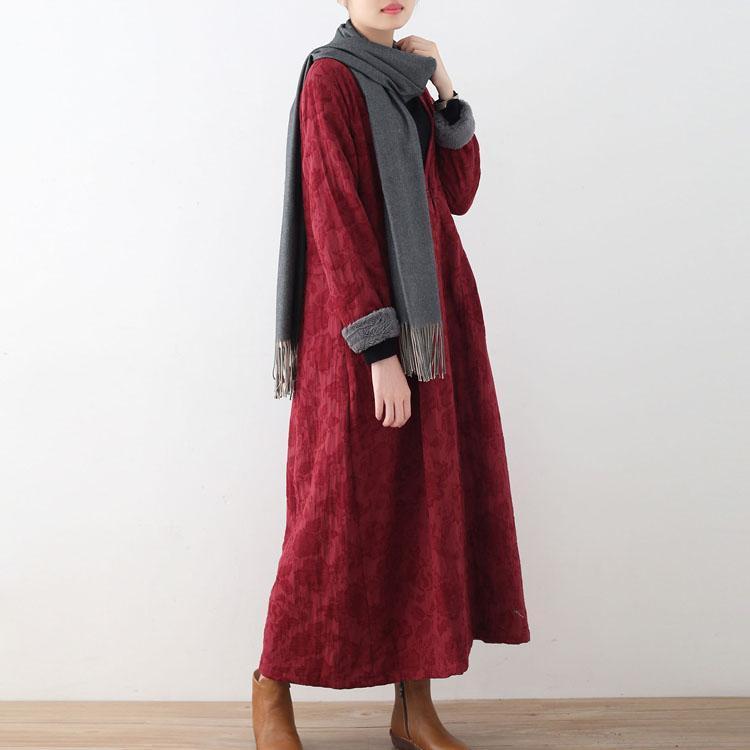 Elegant burgundy cotton jackets casual maxi coat vintage trench coat thick