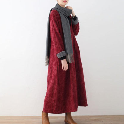 Elegant burgundy cotton jackets casual maxi coat vintage trench coat thick