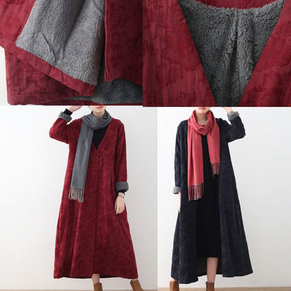 Elegant burgundy cotton jackets casual maxi coat vintage trench coat thick