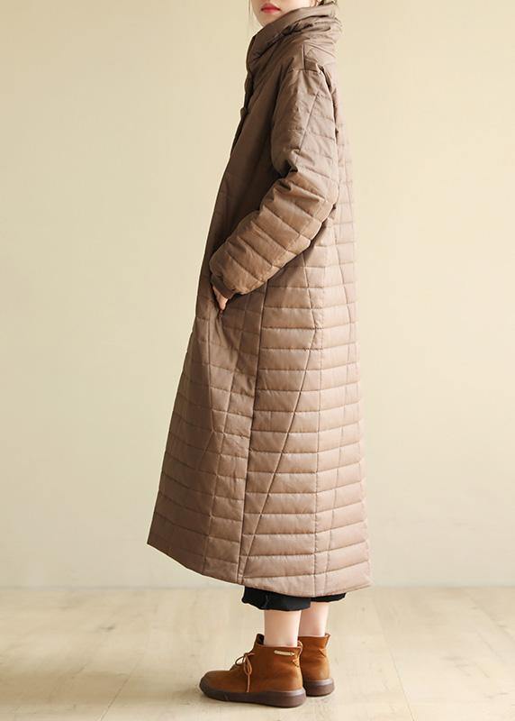 Elegant casual snow jackets high neck outwear dark khaki wild Parkas for women - SooLinen