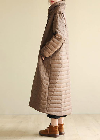 Elegant casual snow jackets high neck outwear dark khaki wild Parkas for women - SooLinen