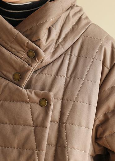 Elegant casual snow jackets high neck outwear dark khaki wild Parkas for women - SooLinen