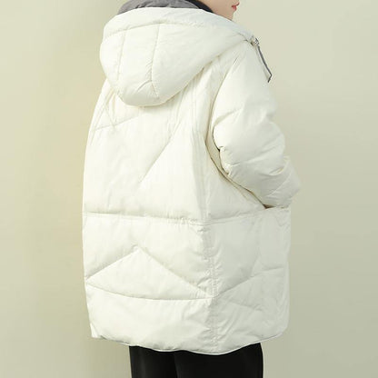 Elegant casual winter jacket overcoat hooded zippered down coat winter - SooLinen