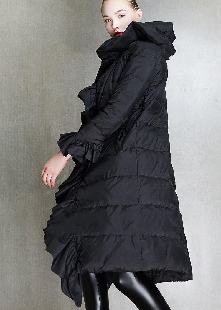 Elegant casual winter jacket ruffles Jackets pink tie waist duck down coat - SooLinen