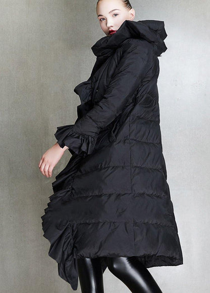 Elegant casual winter jacket ruffles Jackets pink tie waist duck down coat - SooLinen