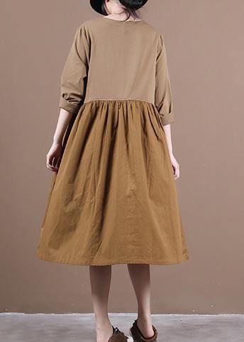 Elegant chocolate Robes o neck patchwork Kaftan spring Dresses - SooLinen