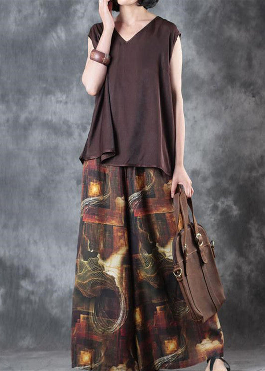 Elegante schokoladenbraune Leinenweste in Übergröße, Leinen-T-Shirts, lässig, ärmellos, V-Ausschnitt, Leinenkleidung, T-Shirt