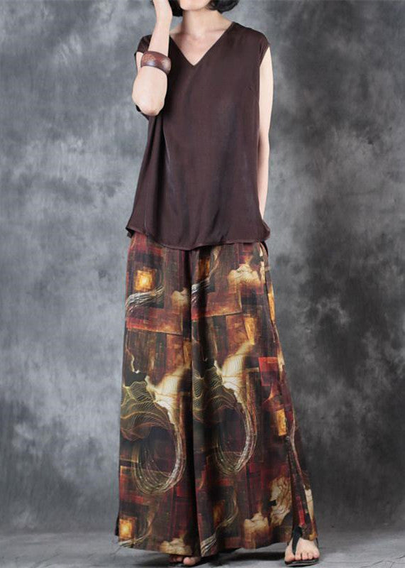 Elegante schokoladenbraune Leinenweste in Übergröße, Leinen-T-Shirts, lässig, ärmellos, V-Ausschnitt, Leinenkleidung, T-Shirt