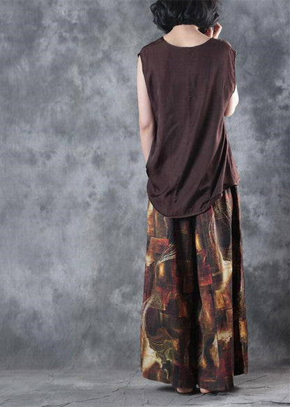 Elegante schokoladenbraune Leinenweste in Übergröße, Leinen-T-Shirts, lässig, ärmellos, V-Ausschnitt, Leinenkleidung, T-Shirt