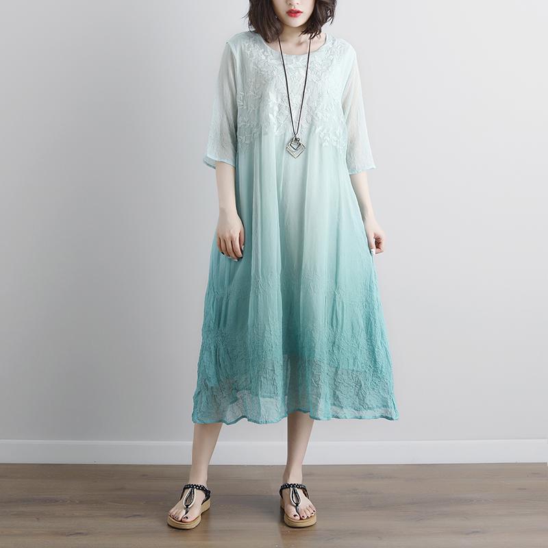 Elegante Baumwollbluse Oversize Fake Zweiteiler Taschen Retro Grünes Sommerkleid