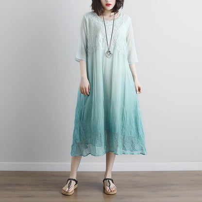 Elegante Baumwollbluse Oversize Fake Zweiteiler Taschen Retro Grünes Sommerkleid