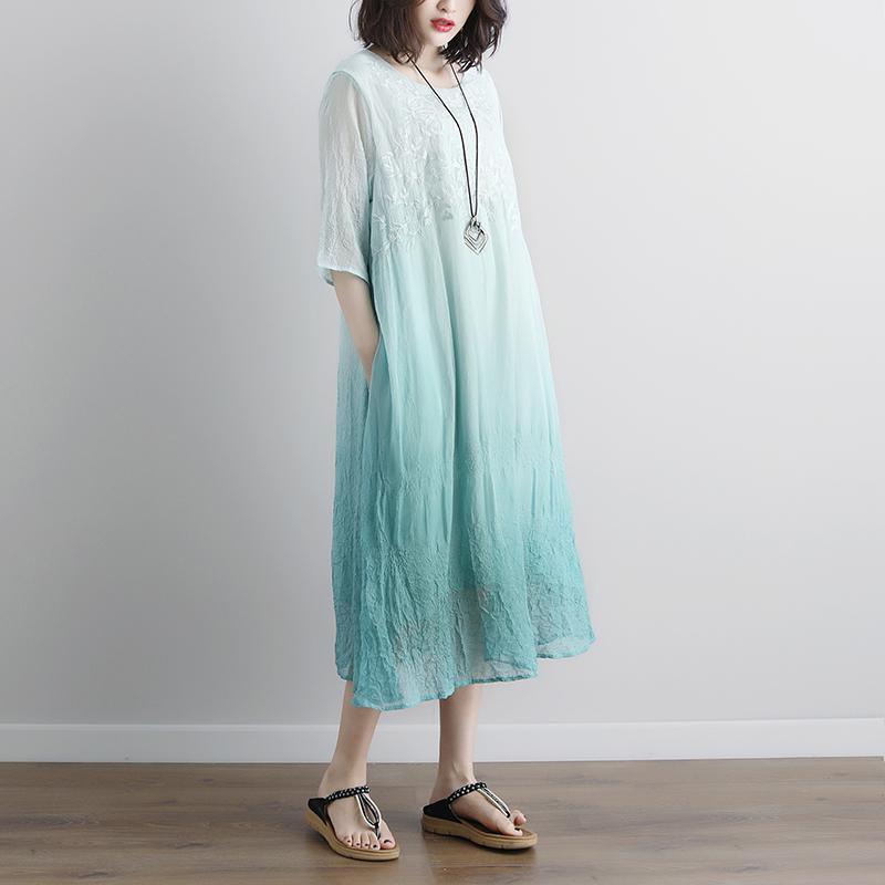 Elegante Baumwollbluse Oversize Fake Zweiteiler Taschen Retro Grünes Sommerkleid