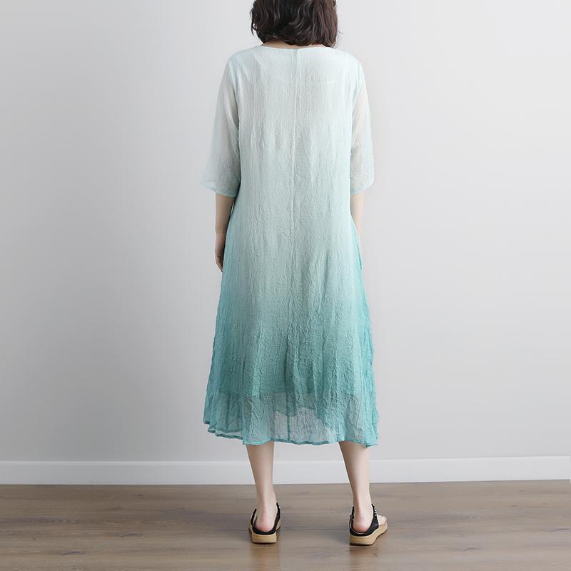 Elegante Baumwollbluse Oversize Fake Zweiteiler Taschen Retro Grünes Sommerkleid