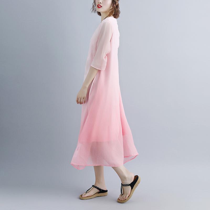 Elegante Baumwollbluse Oversize Fake Zweiteiler Taschen Retro Grünes Sommerkleid