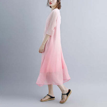 Elegante Baumwollbluse Oversize Fake Zweiteiler Taschen Retro Grünes Sommerkleid