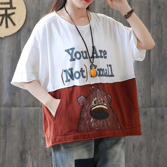 Elegante Baumwollblusen in Übergröße Rundhals Sommer Kurzarm Damen Tops