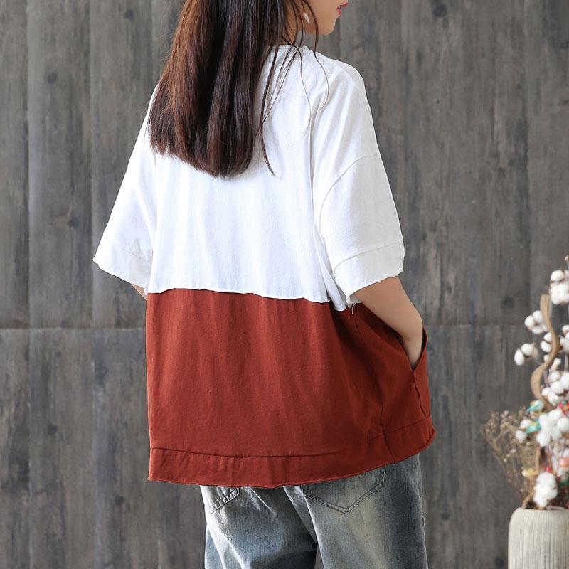 Elegante Baumwollblusen in Übergröße Rundhals Sommer Kurzarm Damen Tops