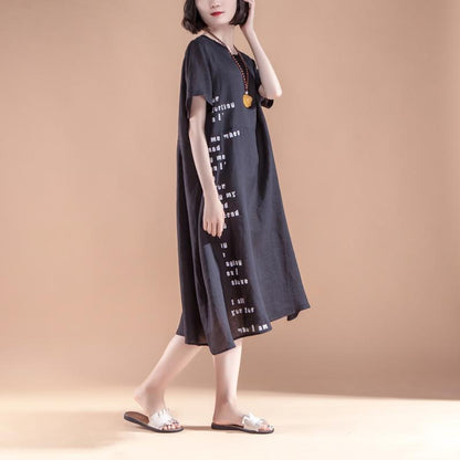 Elegant cotton dresses oversize Short Sleeve Pockets Summer Casual Black Dress
