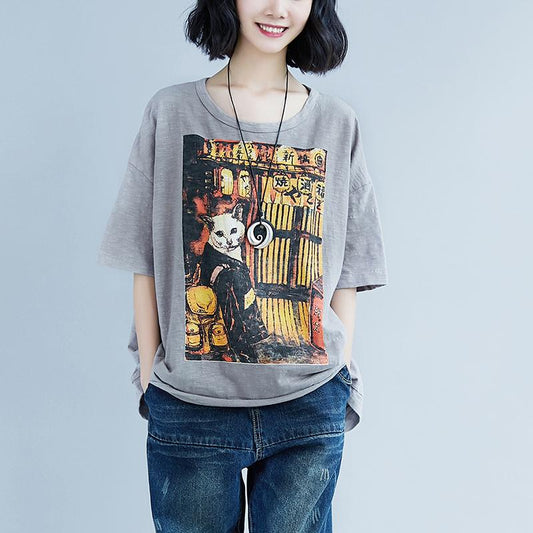 Elegante Baumwolloberteile in Übergröße, kurzärmelig, Sommer-Baumwoll-Freizeitoberteile