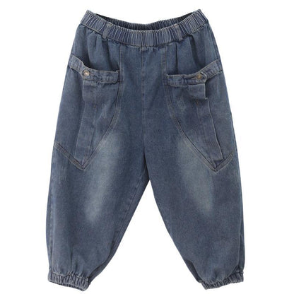 Elegant dark denim blue trousers  summer pockets Cotton shorts - SooLinen
