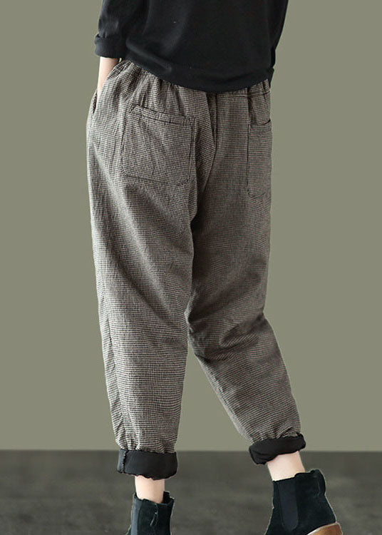 Elegante elastische Taille Plaid Feine Baumwolle gefüllte Hose Winter