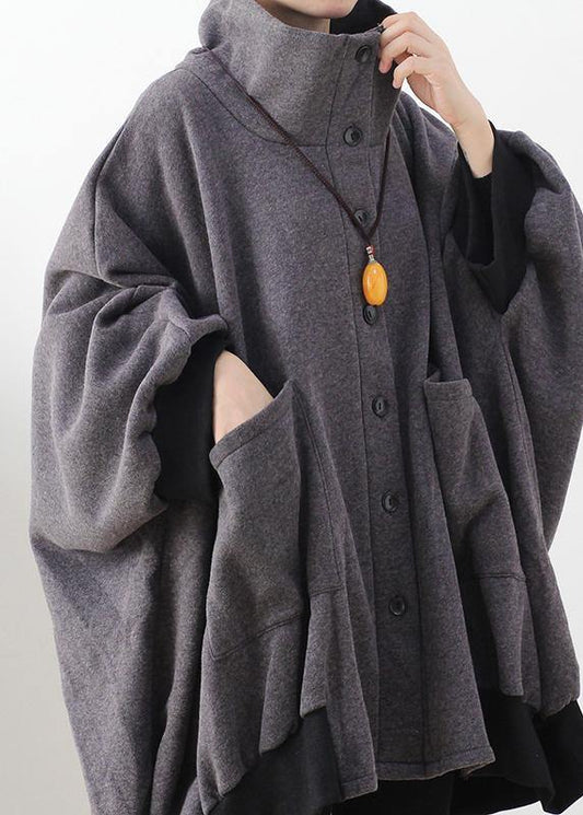 Elegant gray Fashion tunic pattern Outfits high neck zippered fall coat - SooLinen
