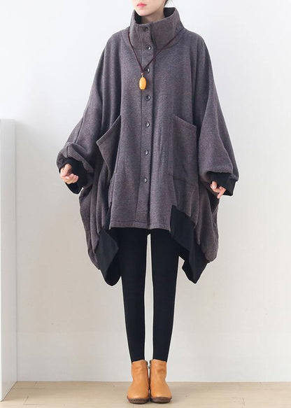 Elegant gray Fashion tunic pattern Outfits high neck zippered fall coat - SooLinen