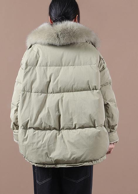 Elegant green duck down coat plus size clothing down jacket faux fur collar drawstring Casual overcoat - SooLinen