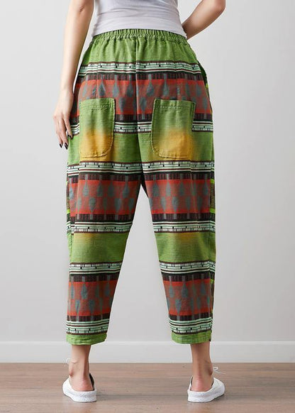 Elegant green linen pants Fitted Summer Vintage High Waist Pants - SooLinen