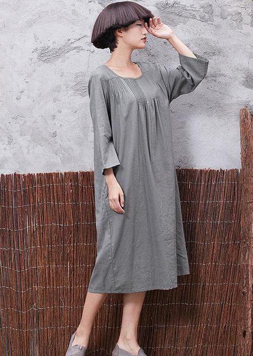 Elegant green Cinched linen Soft Surroundings bracelet sleeved Robe summer Dresses - SooLinen