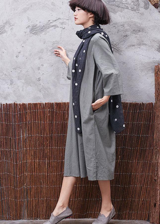 Elegant green Cinched linen Soft Surroundings bracelet sleeved Robe summer Dresses - SooLinen