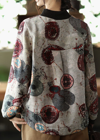 Elegante grau Stehkragen low high design Sweatshirts Tops Frühling