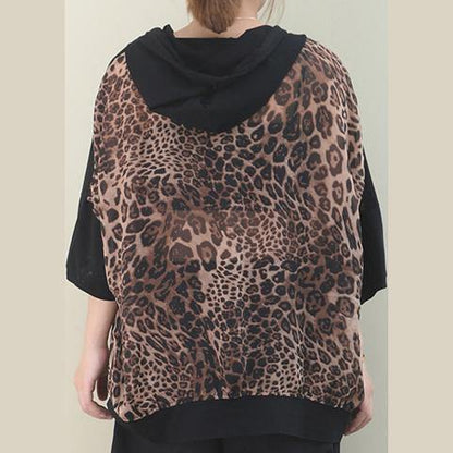 Elegant hooded patchwork cotton summer top design black shirt - SooLinen