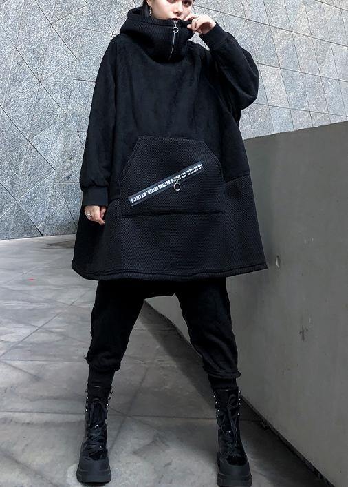 Elegant hooded patchwork cotton tunic pattern Tutorials black blouses - SooLinen